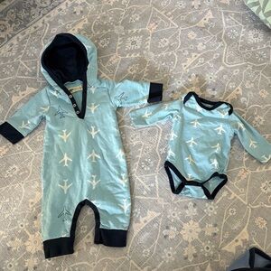 Sky Blue Airplane Print Kids Bodysuit Set